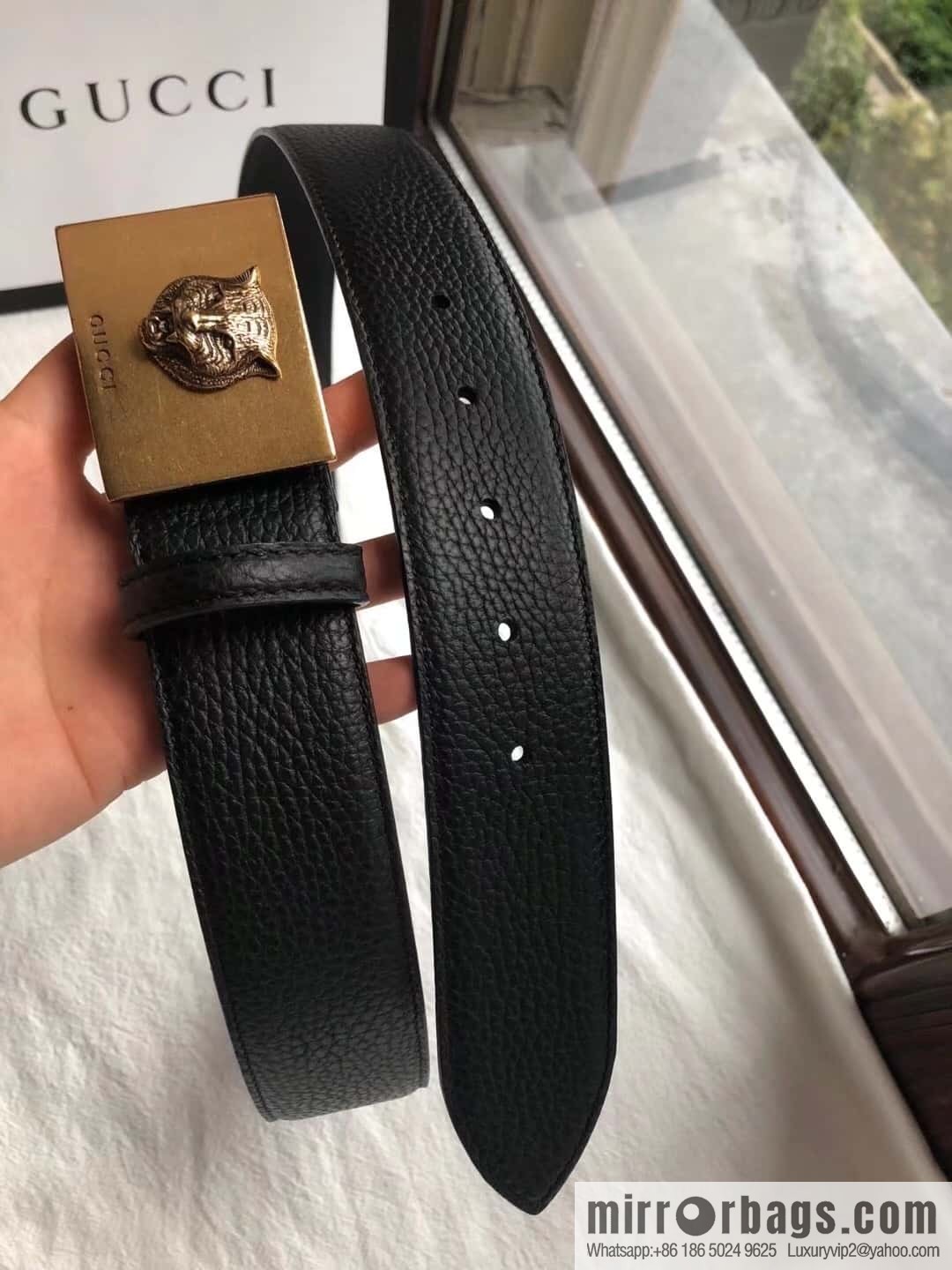 GUCCI logo retro design belt original lychee texture 4.0cm belt