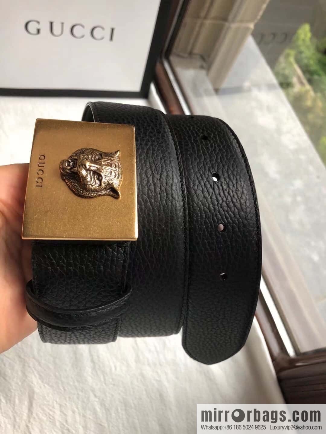GUCCI logo retro design belt original lychee texture 4.0cm belt