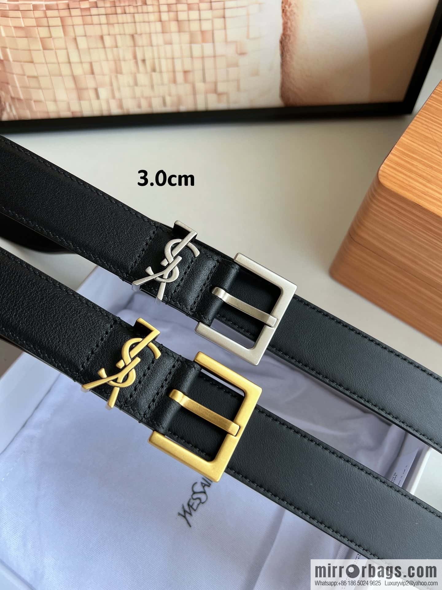 Saint Laurent YSL Seiko engraved metal buckle women's 3.0cm belt