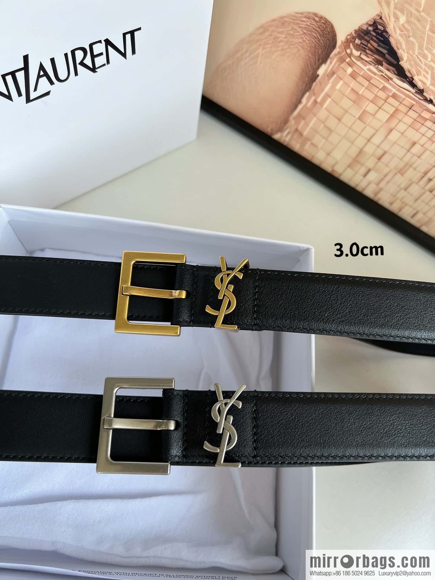 Saint Laurent YSL Seiko engraved metal buckle women's 3.0cm belt