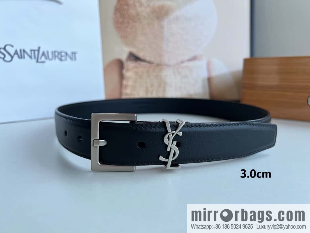 Saint Laurent YSL Seiko engraved metal buckle women's 3.0cm belt
