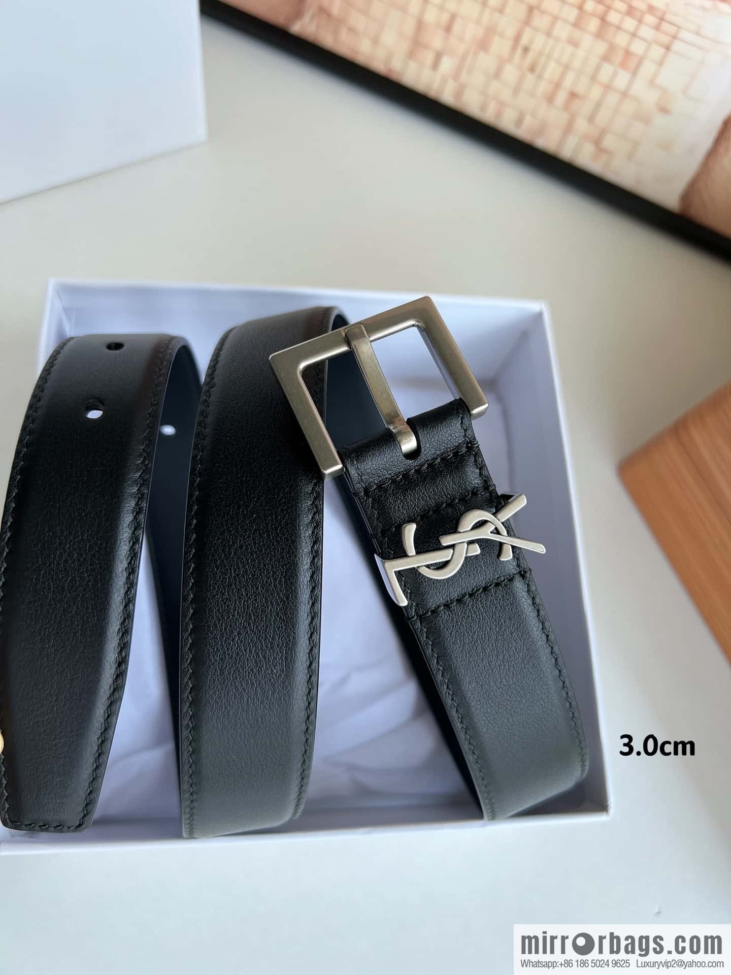 Saint Laurent YSL Seiko engraved metal buckle women's 3.0cm belt