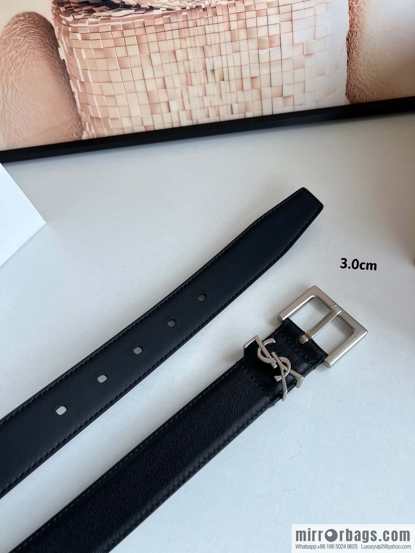 Saint Laurent YSL Seiko engraved metal buckle women's 3.0cm belt