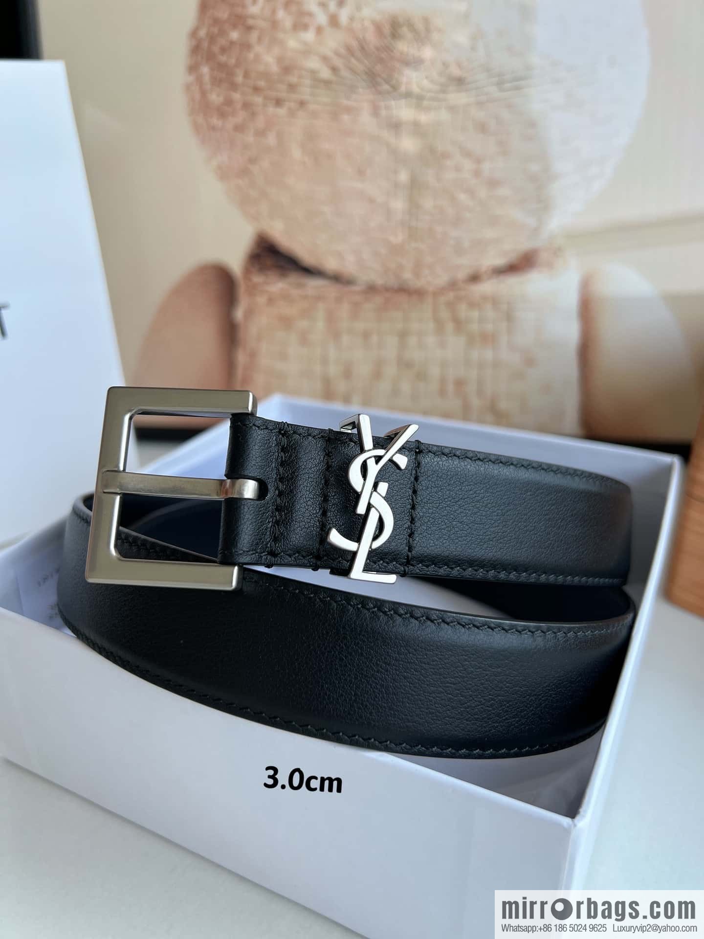 Saint Laurent YSL Seiko engraved metal buckle women's 3.0cm belt