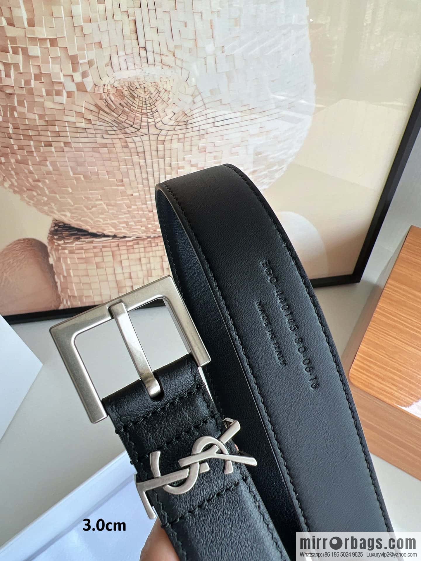 Saint Laurent YSL Seiko engraved metal buckle women's 3.0cm belt