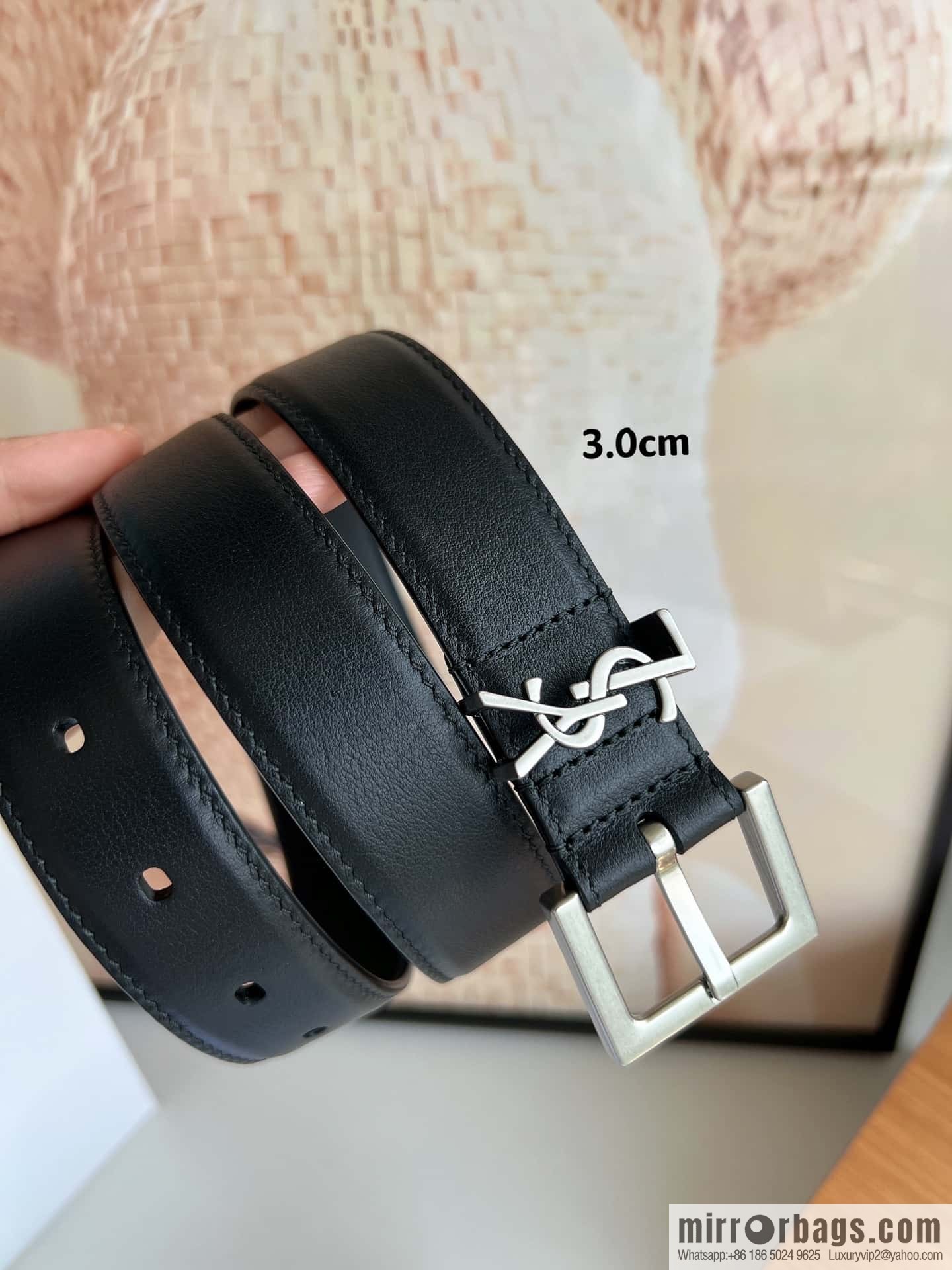 Saint Laurent YSL Seiko engraved metal buckle women's 3.0cm belt