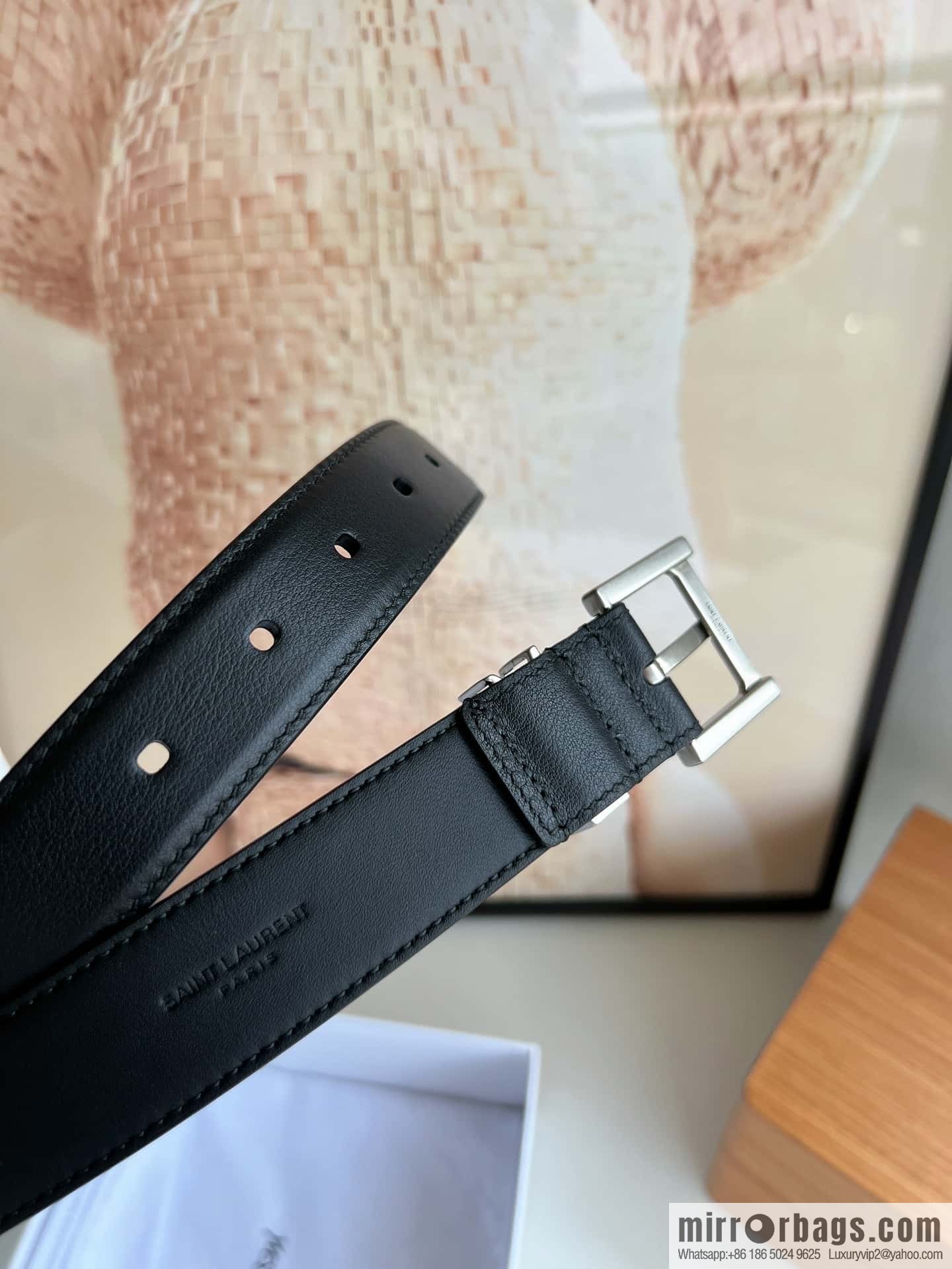 Saint Laurent YSL Seiko engraved metal buckle women's 3.0cm belt