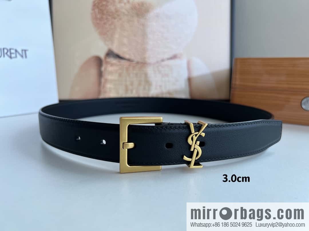 Saint Laurent YSL Seiko engraved metal buckle women's 3.0cm belt