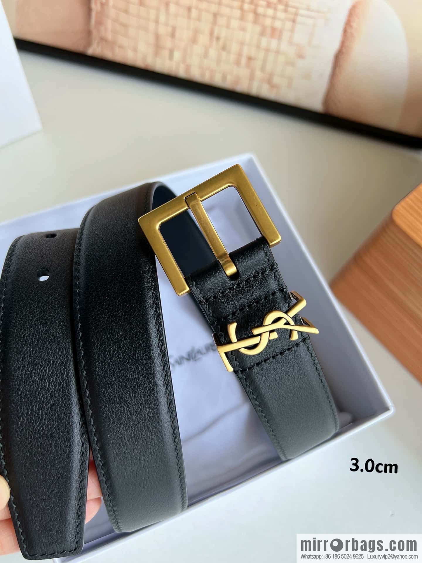 Saint Laurent YSL Seiko engraved metal buckle women's 3.0cm belt