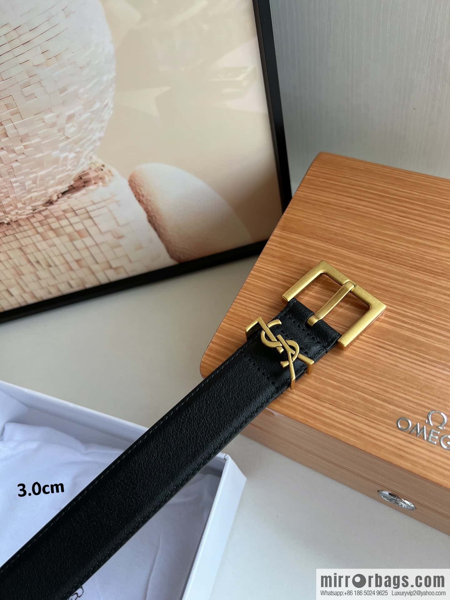 Saint Laurent YSL Seiko engraved metal buckle women's 3.0cm belt