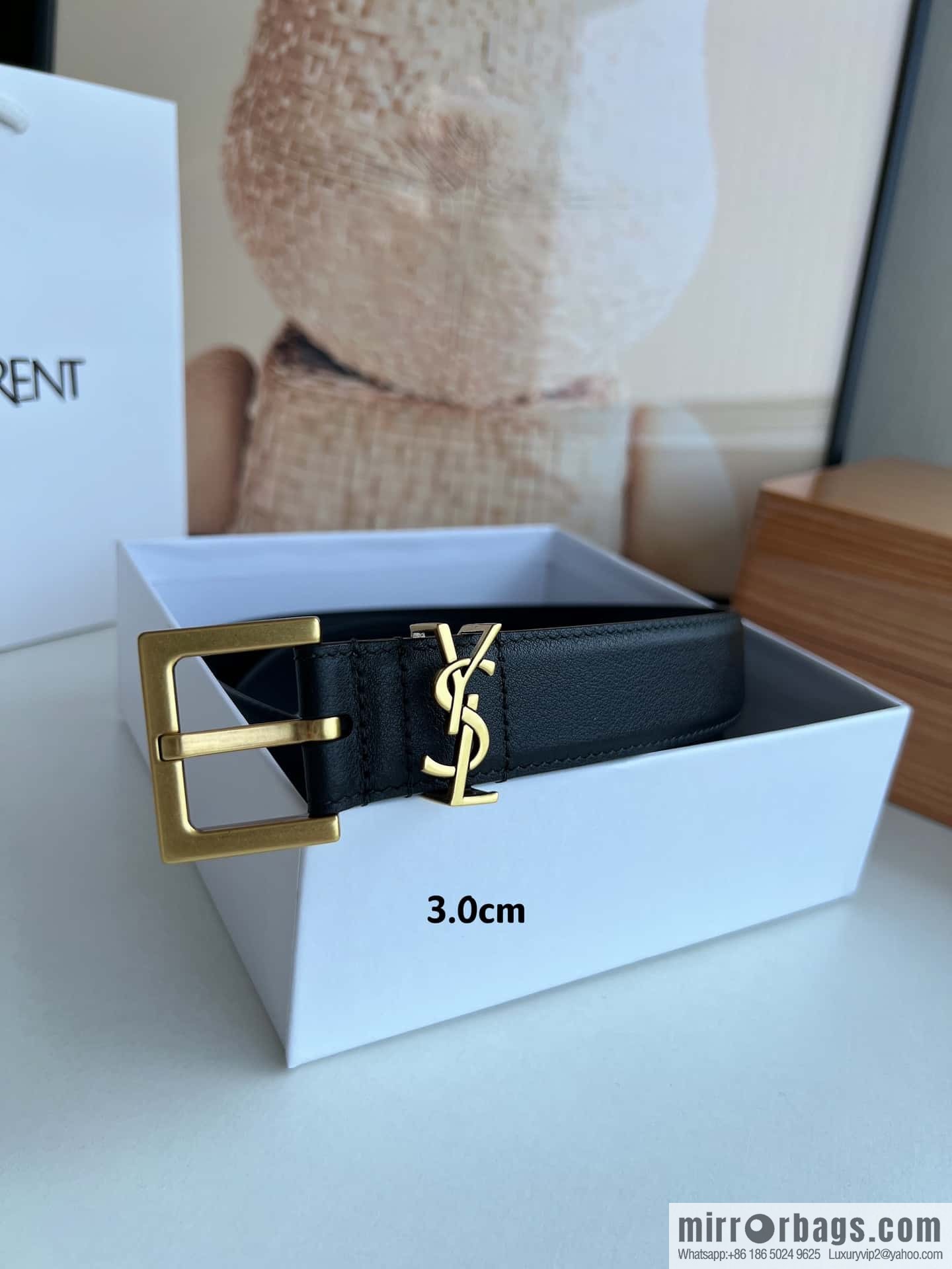 Saint Laurent YSL Seiko engraved metal buckle women's 3.0cm belt