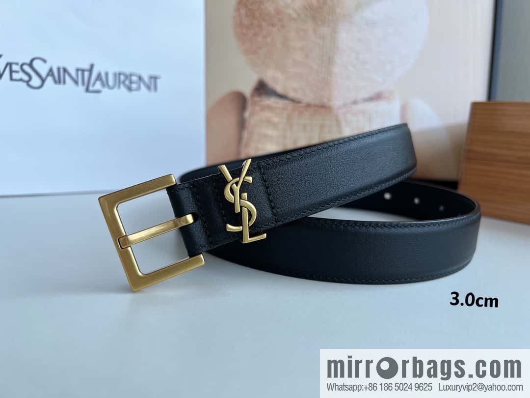 Saint Laurent YSL Seiko engraved metal buckle women's 3.0cm belt