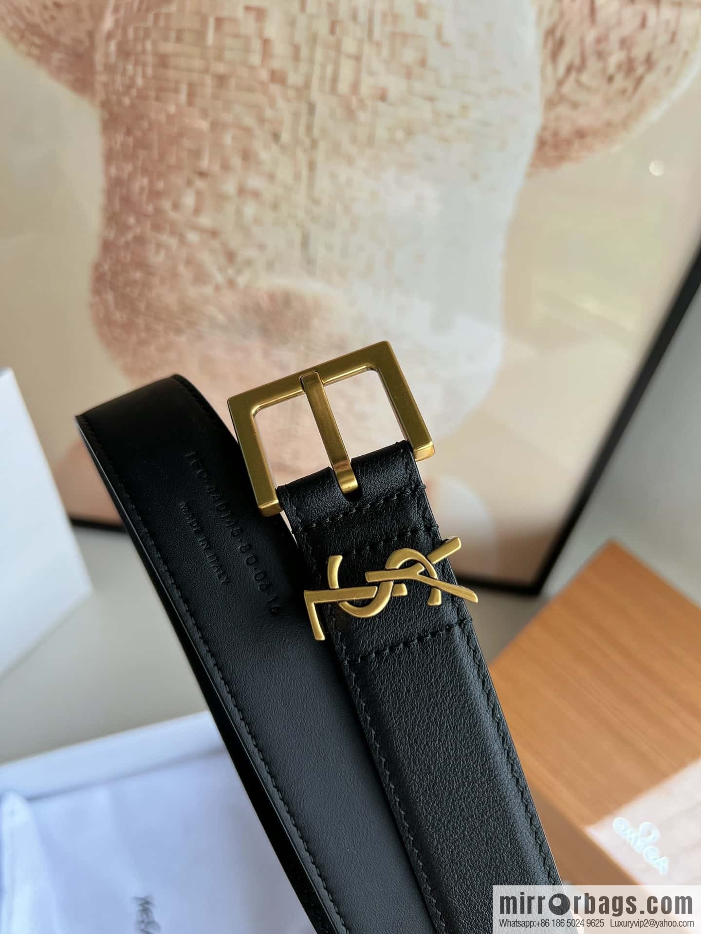 Saint Laurent YSL Seiko engraved metal buckle women's 3.0cm belt