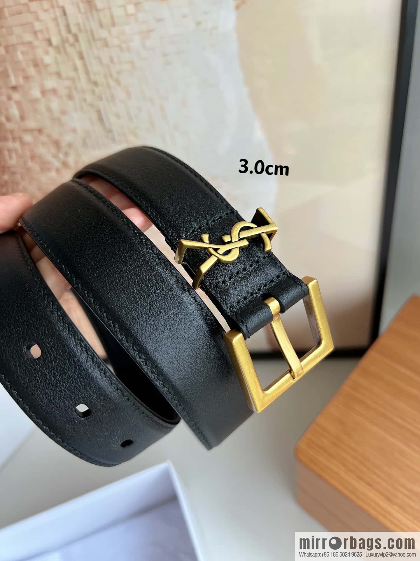 Saint Laurent YSL Seiko engraved metal buckle women's 3.0cm belt