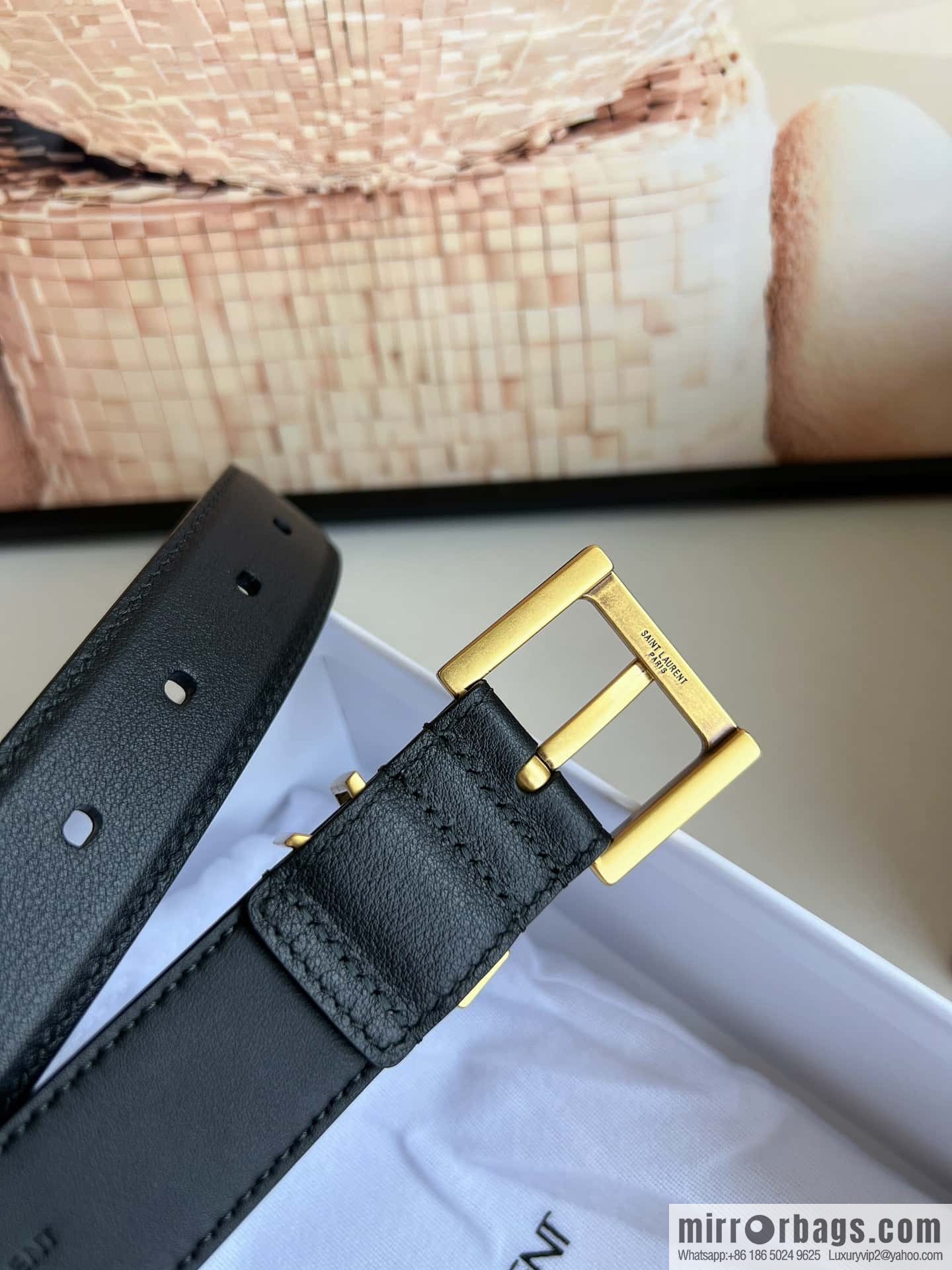 Saint Laurent YSL Seiko engraved metal buckle women's 3.0cm belt