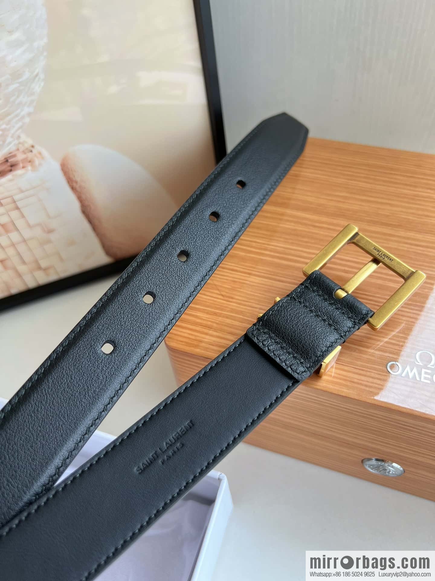 Saint Laurent YSL Seiko engraved metal buckle women's 3.0cm belt