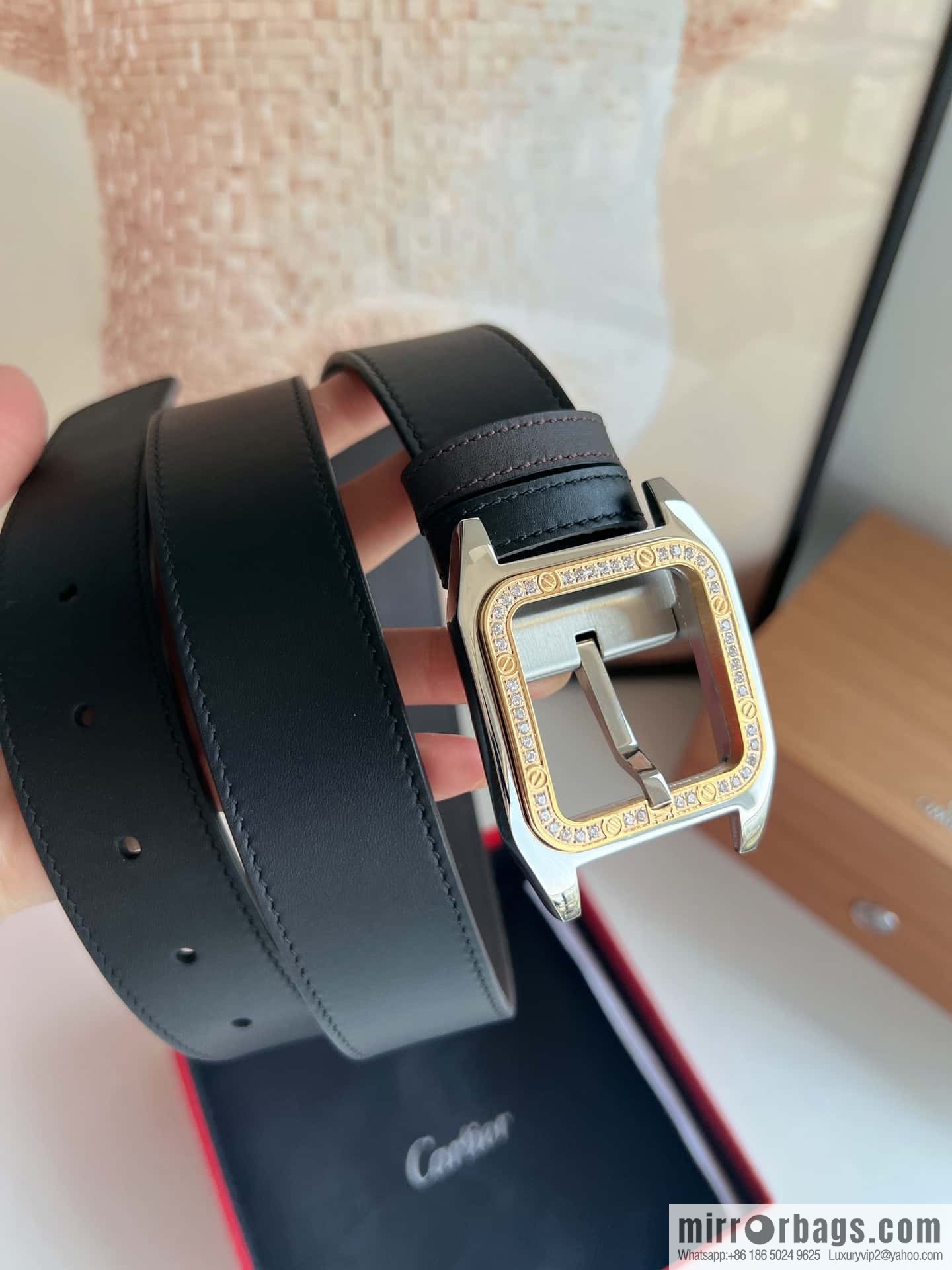 Cartier Cartier, stainless steel with diamond pin buckle with first layer cowhide men's 3.5cm belt