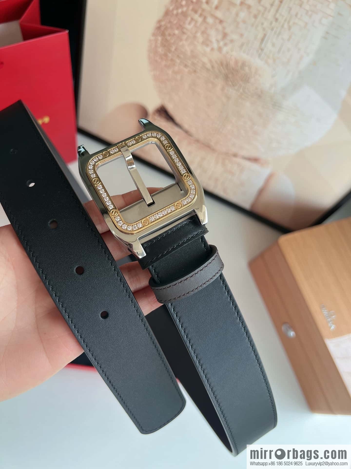 Cartier Cartier, stainless steel with diamond pin buckle with first layer cowhide men's 3.5cm belt