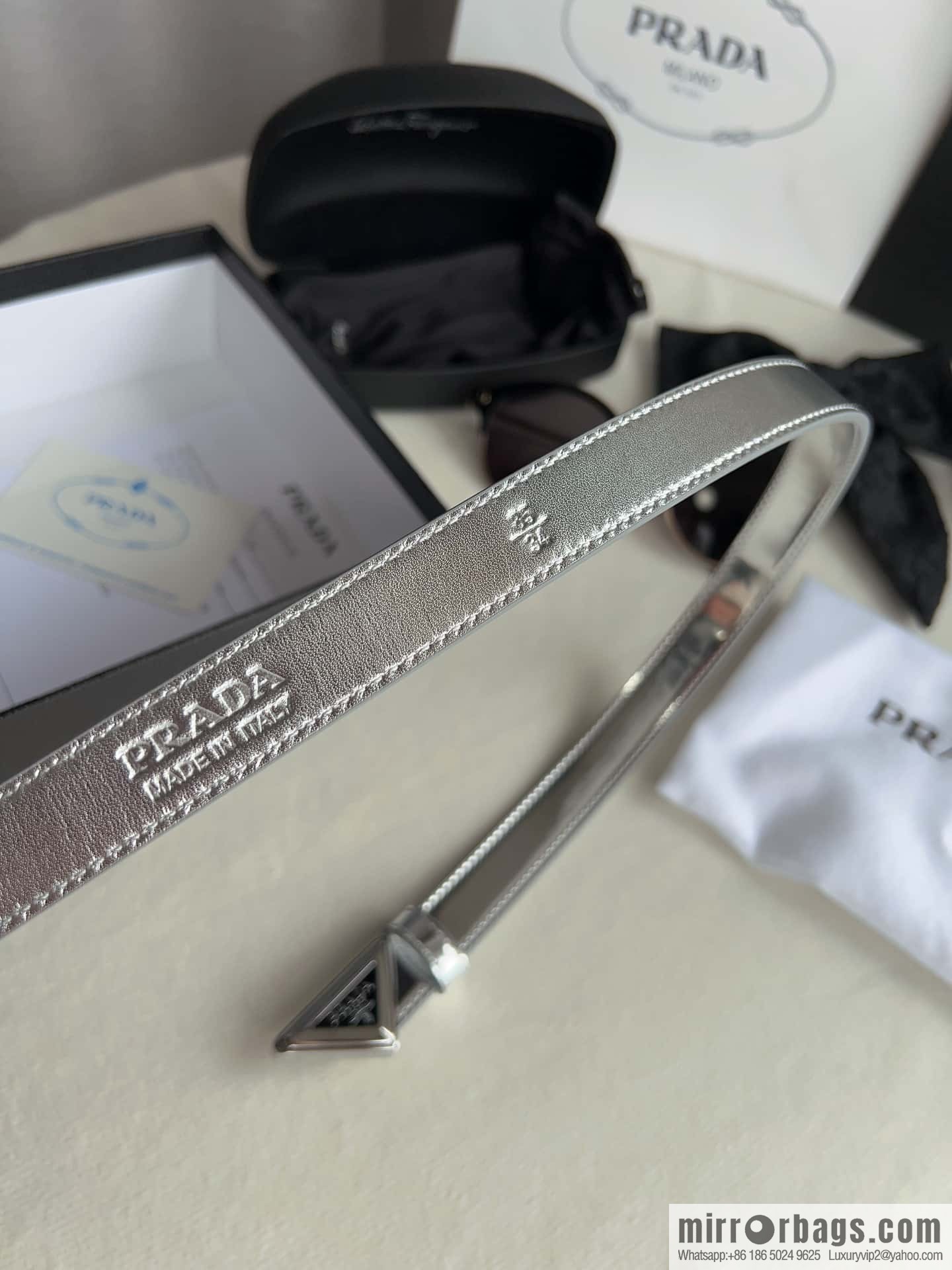 PRADA, metal buckle iconic triangular logo belt 2.0CM