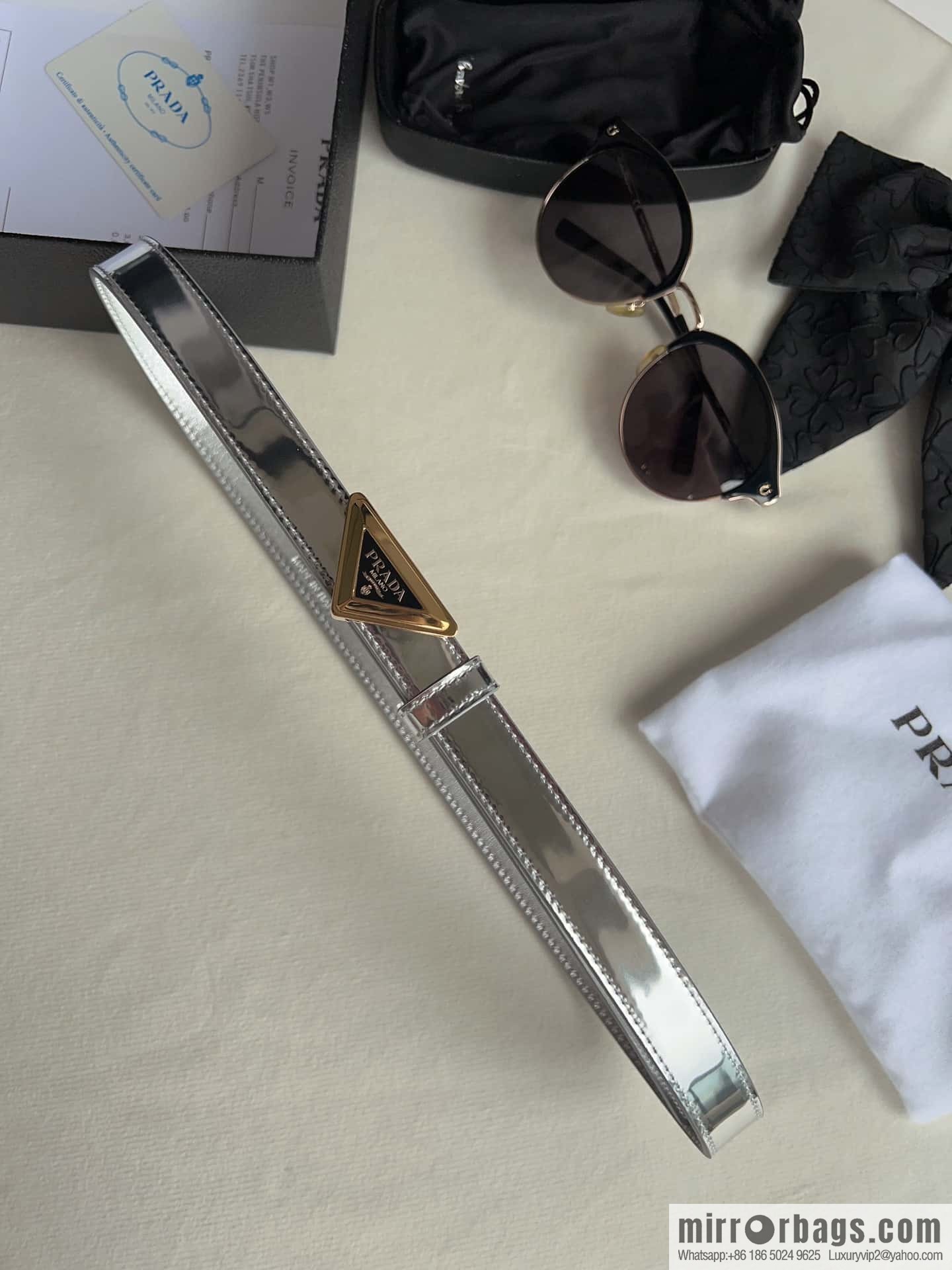 PRADA, metal buckle iconic triangular logo belt 2.0CM