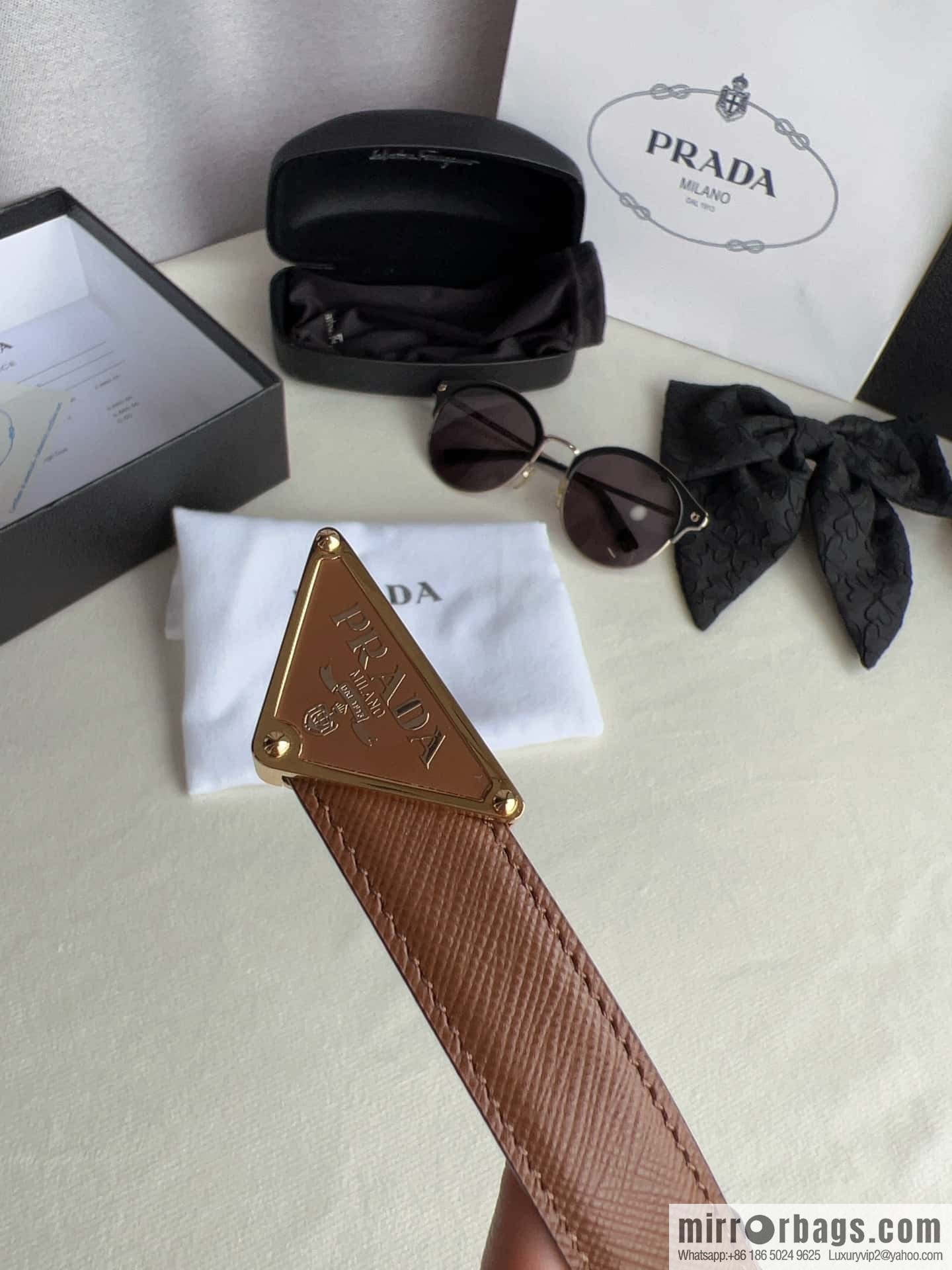PRADA, metal buckle iconic triangular logo belt 2.0CM