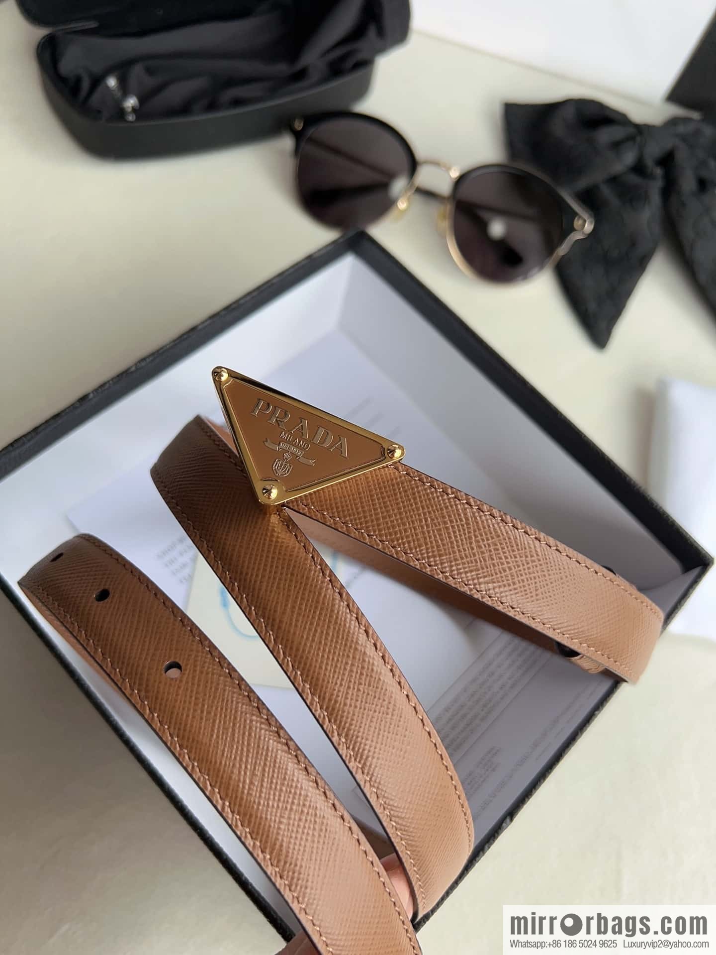 PRADA, metal buckle iconic triangular logo belt 2.0CM