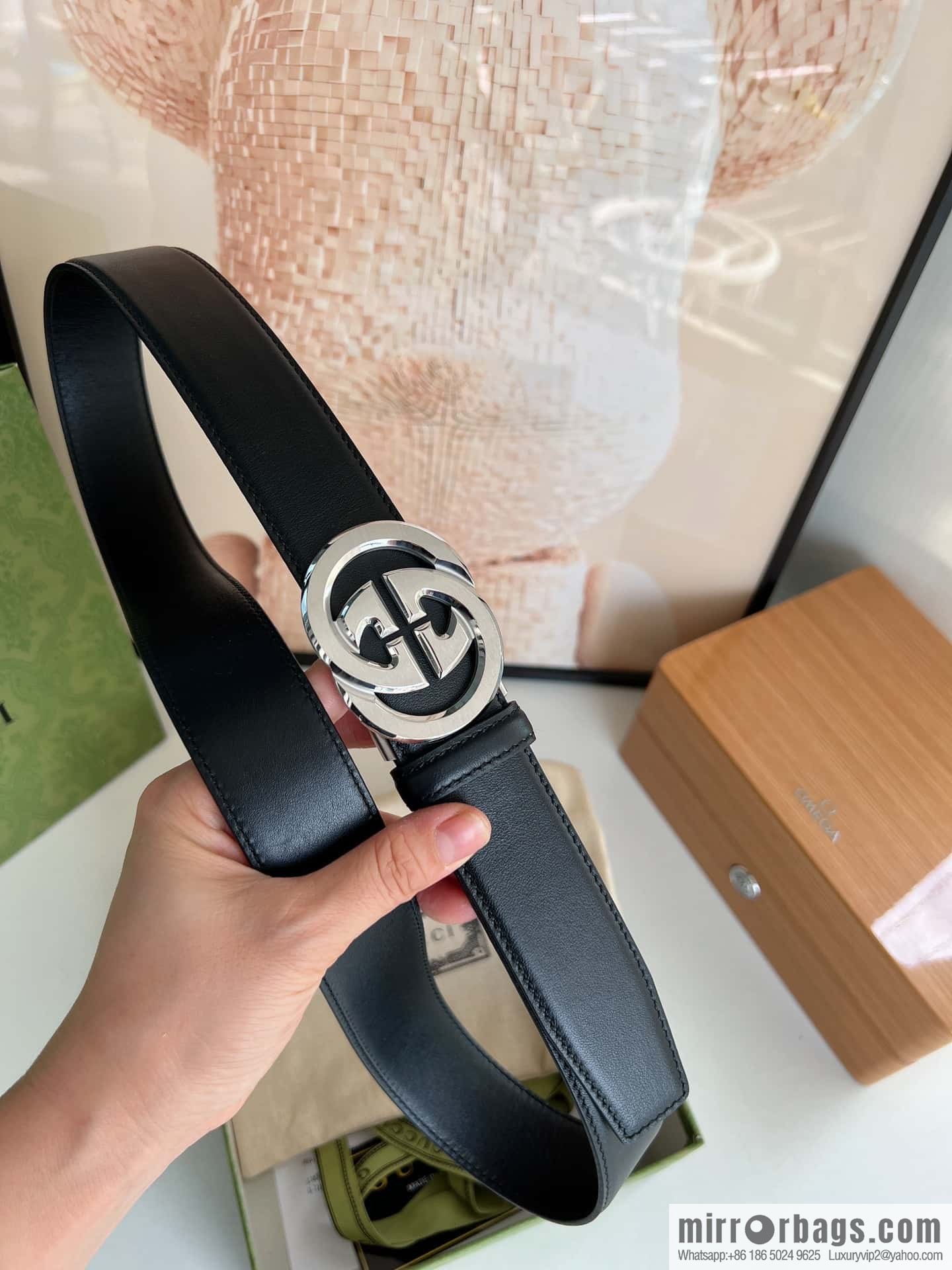 Gucci Gucci 3.5cm men's exquisite automatic buckle, imported double-sided first-layer cowhide belt