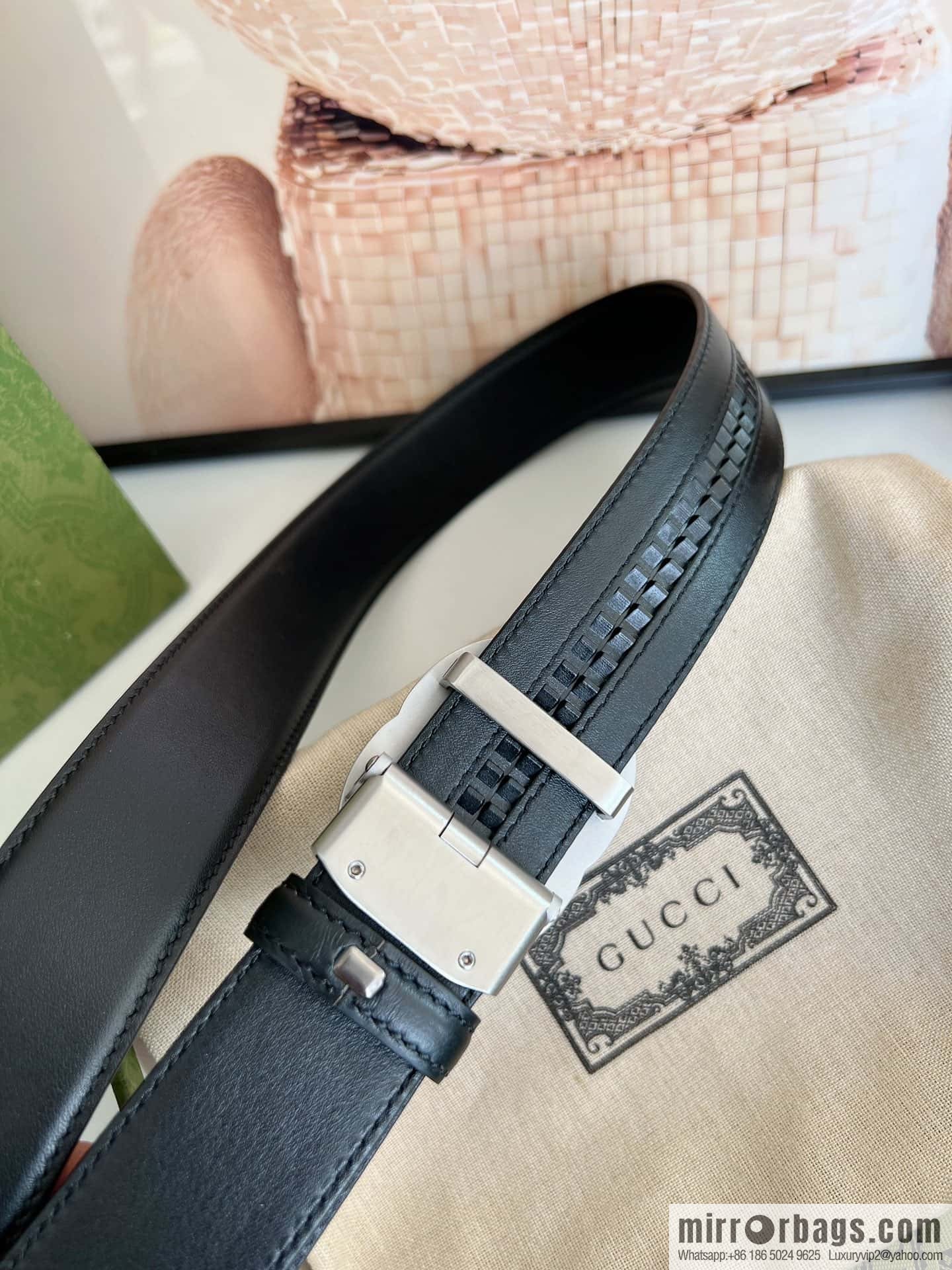 Gucci Gucci 3.5cm men's exquisite automatic buckle, imported double-sided first-layer cowhide belt