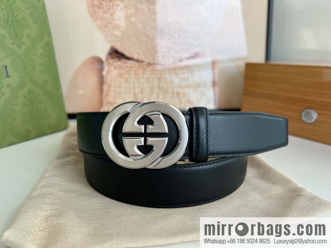 Gucci Gucci 3.5cm men's exquisite automatic buckle, imported double-sided first-layer cowhide belt