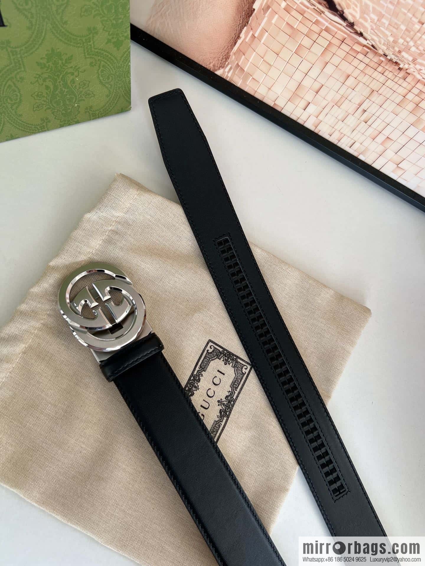 Gucci Gucci 3.5cm men's exquisite automatic buckle, imported double-sided first-layer cowhide belt