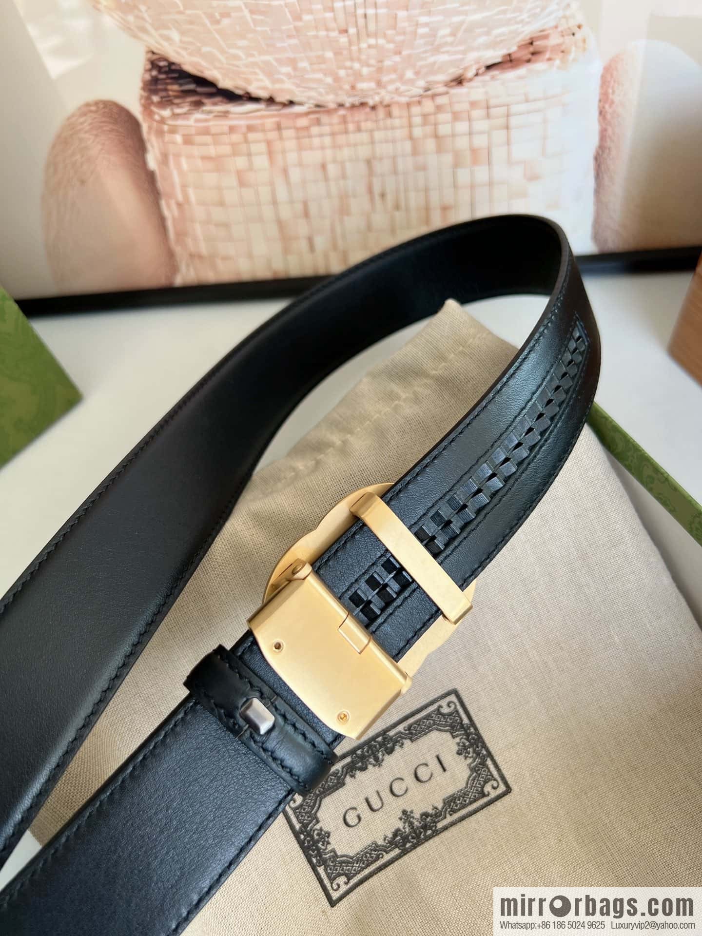 Gucci Gucci 3.5cm men's exquisite automatic buckle, imported double-sided first-layer cowhide belt