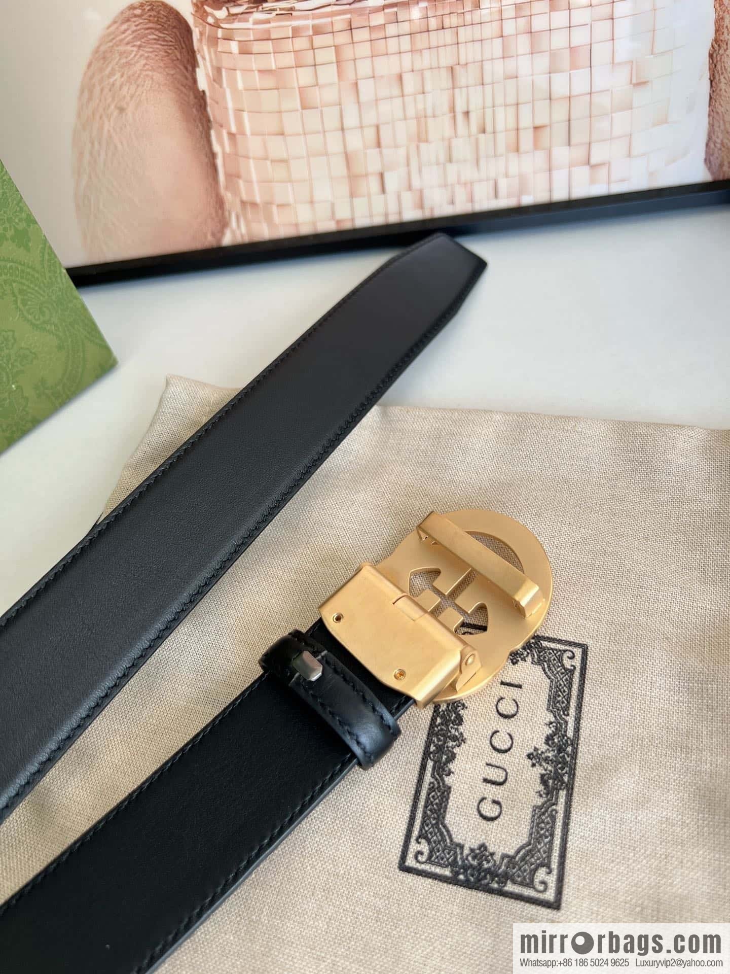 Gucci Gucci 3.5cm men's exquisite automatic buckle, imported double-sided first-layer cowhide belt