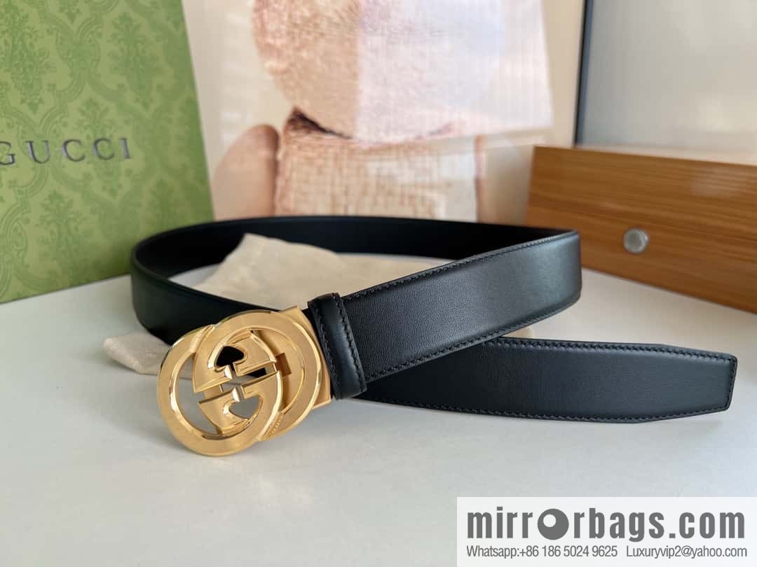 Gucci Gucci 3.5cm men's exquisite automatic buckle, imported double-sided first-layer cowhide belt
