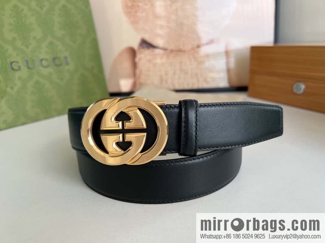 Gucci Gucci 3.5cm men's exquisite automatic buckle, imported double-sided first-layer cowhide belt