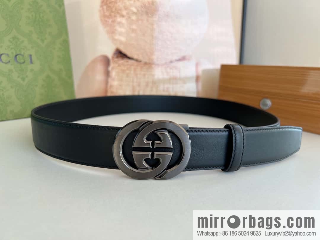 Gucci Gucci 3.5cm men's exquisite automatic buckle, imported double-sided first-layer cowhide belt