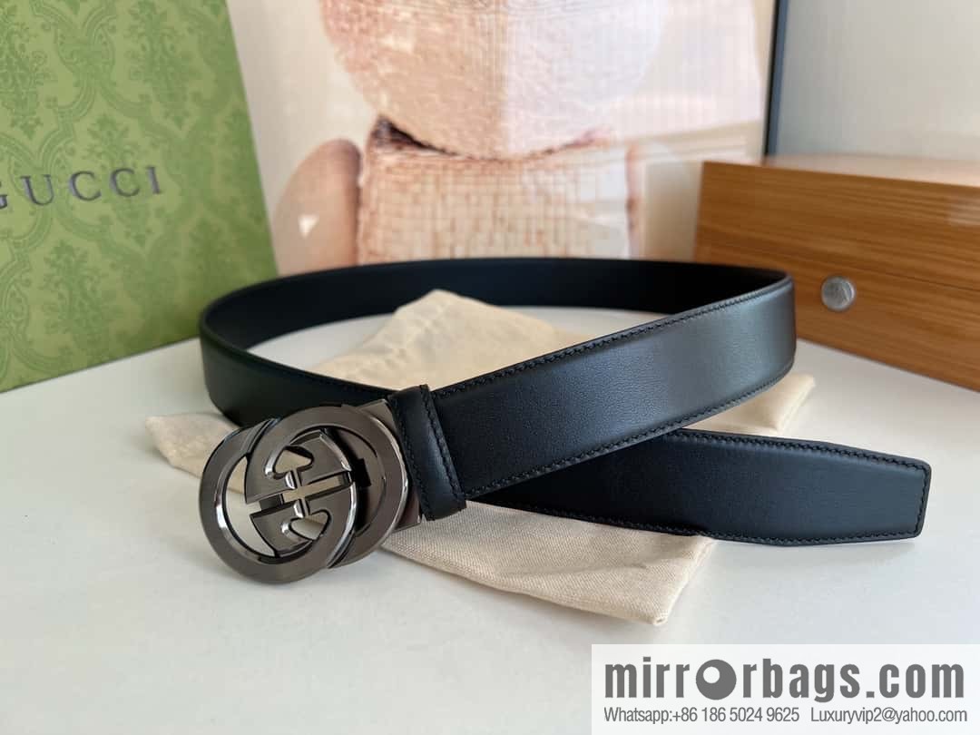 Gucci Gucci 3.5cm men's exquisite automatic buckle, imported double-sided first-layer cowhide belt