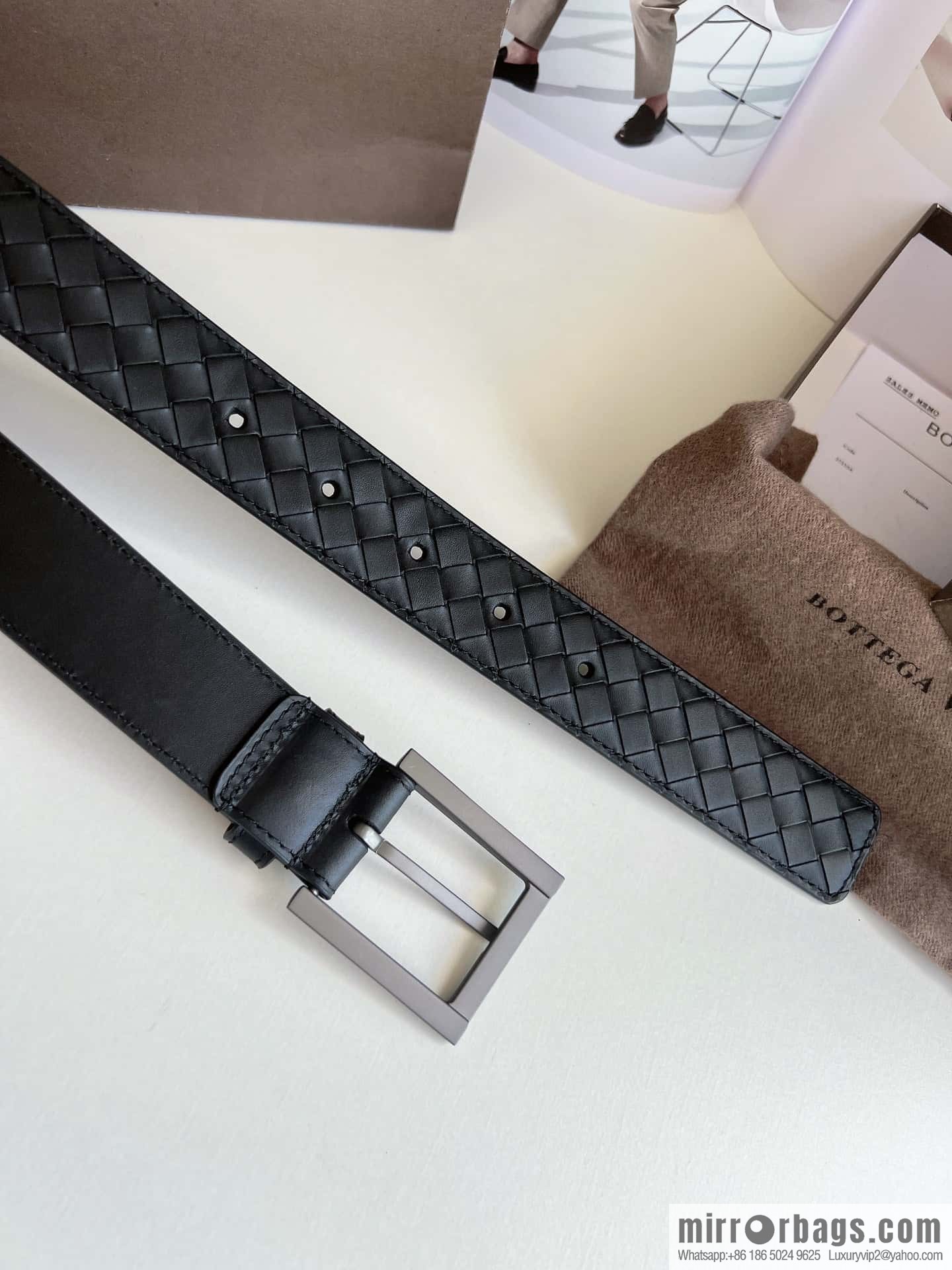 Bottega. Venetia, matte calfskin woven with needle button men's 3.5cm belt