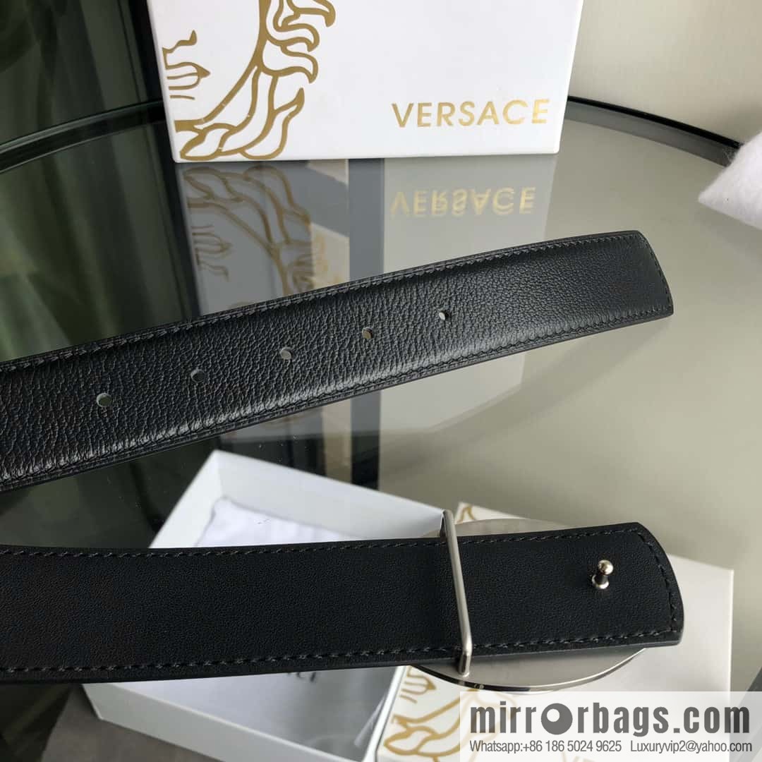 VERSACE Versace, stainless steel Medusa metal buckle, men's black first layer cowhide sheep texture belt 3.5cm