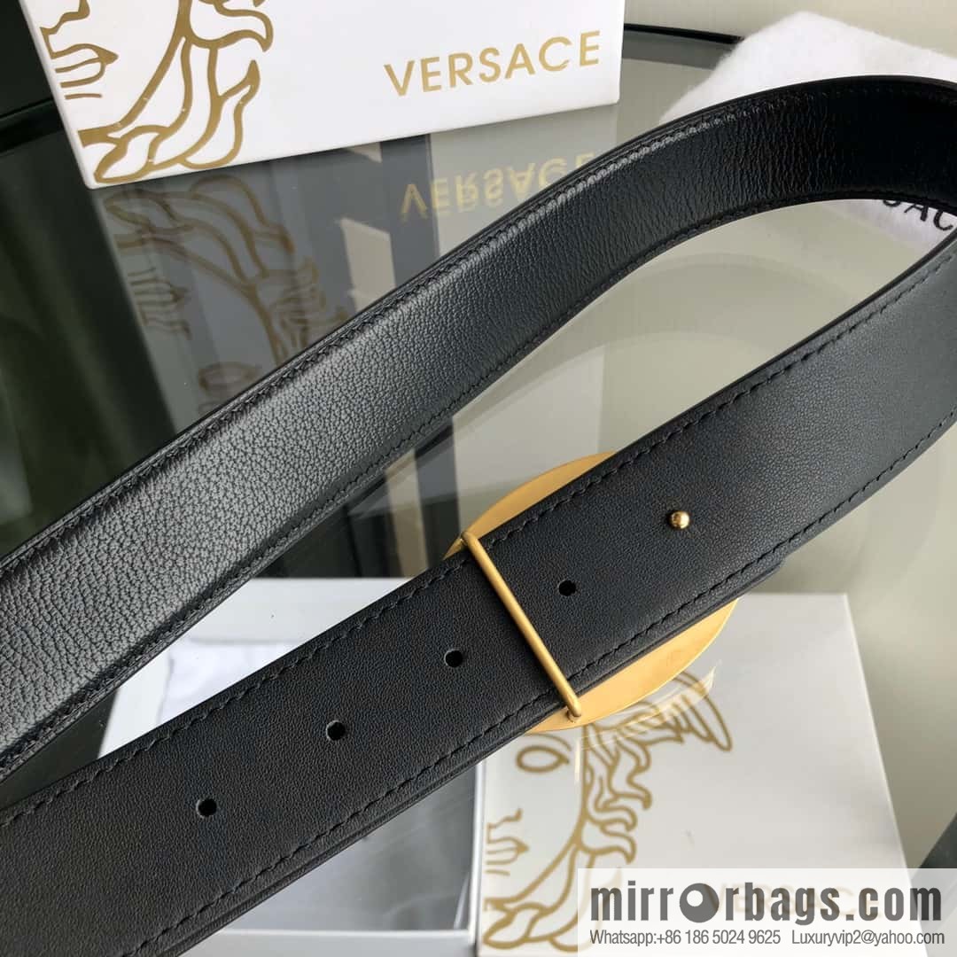 VERSACE Versace, stainless steel Medusa metal buckle, men's black first layer cowhide sheep texture belt 3.5cm