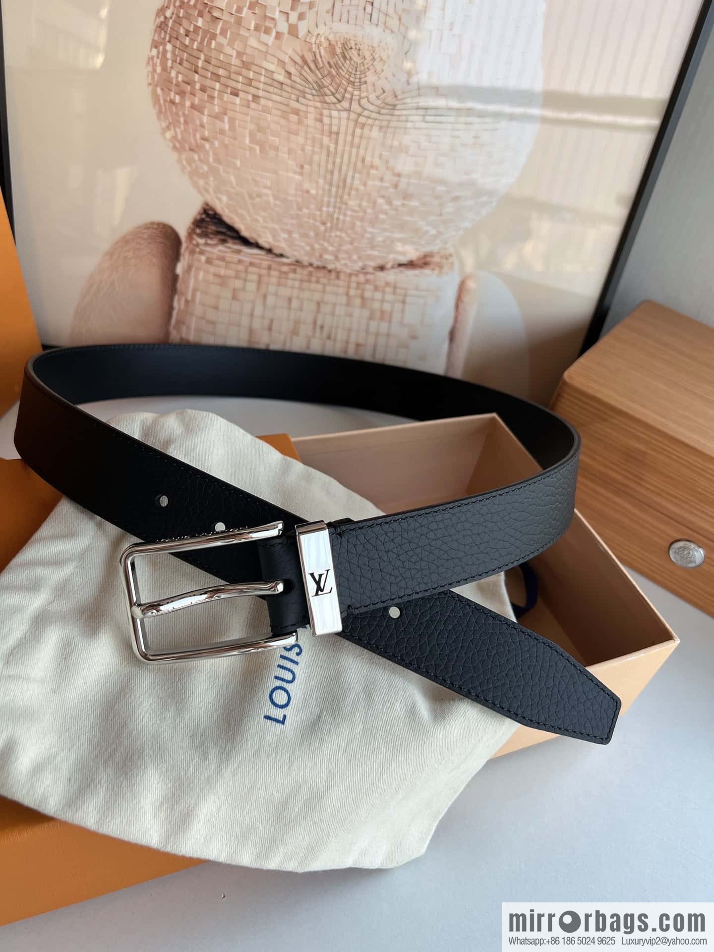 LV Pont Neuf 35mm Black Leather Belt