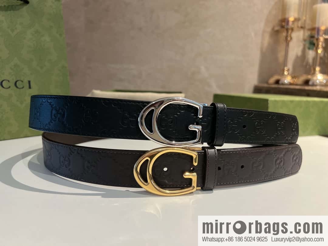 Gucci Gucci, first layer cowhide embossed texture G-shaped metal clip buckle men's 35mm belt