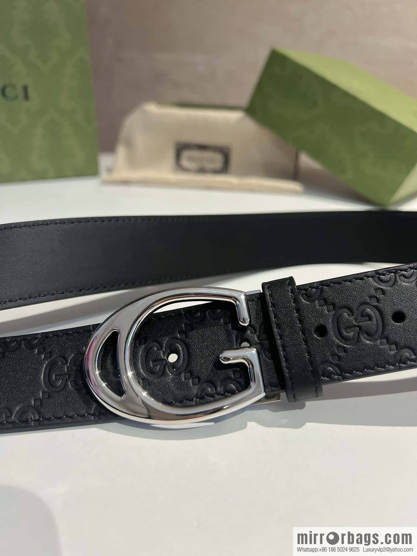 Gucci Gucci, first layer cowhide embossed texture G-shaped metal clip buckle men's 35mm belt