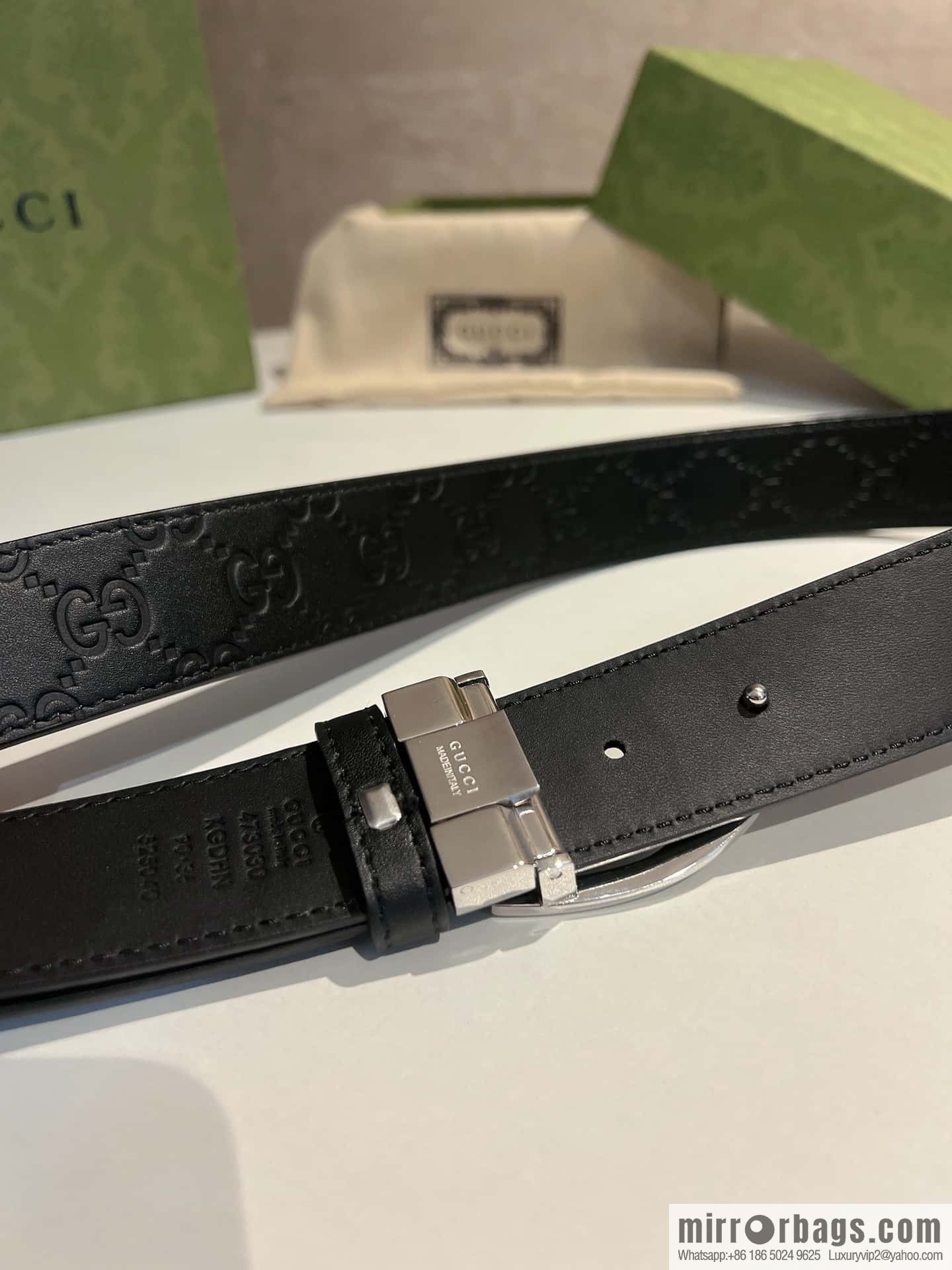 Gucci Gucci, first layer cowhide embossed texture G-shaped metal clip buckle men's 35mm belt