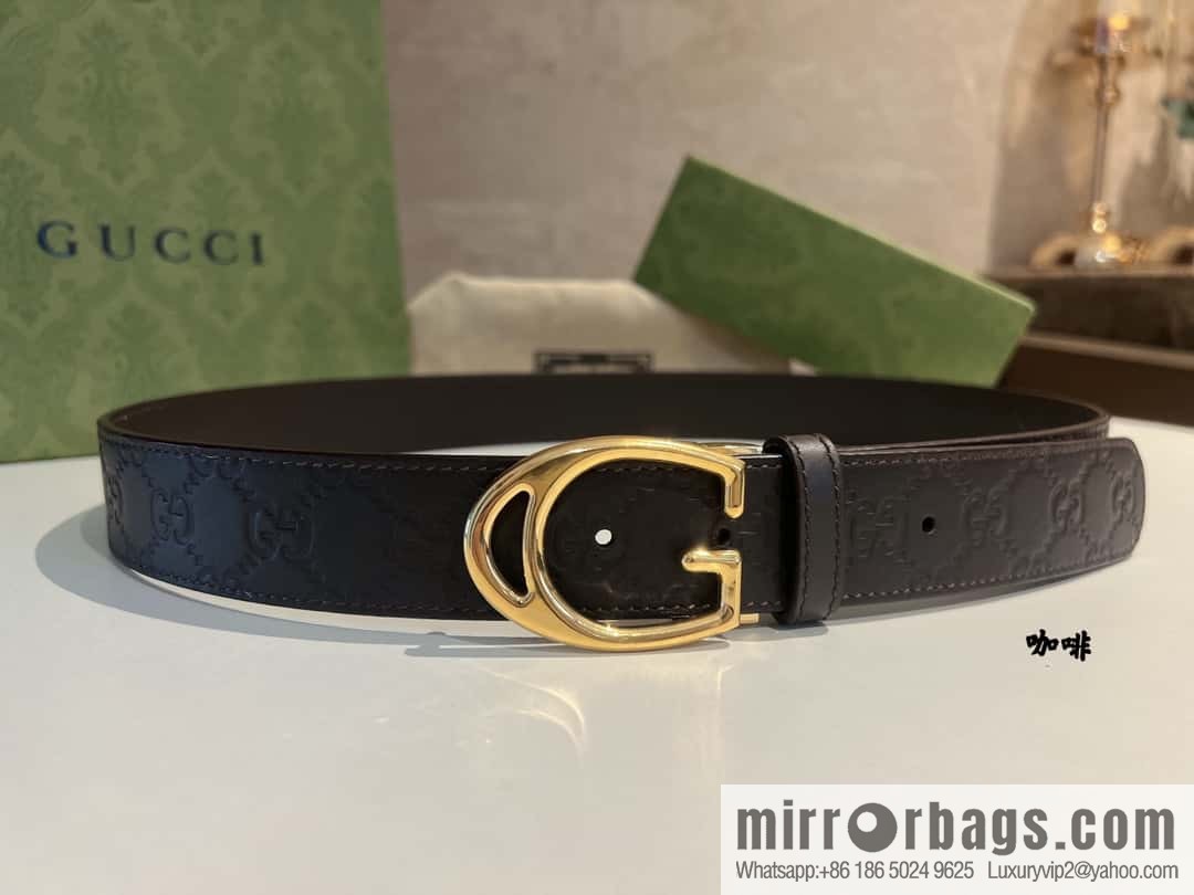 Gucci Gucci, first layer cowhide embossed texture G-shaped metal clip buckle men's 35mm belt