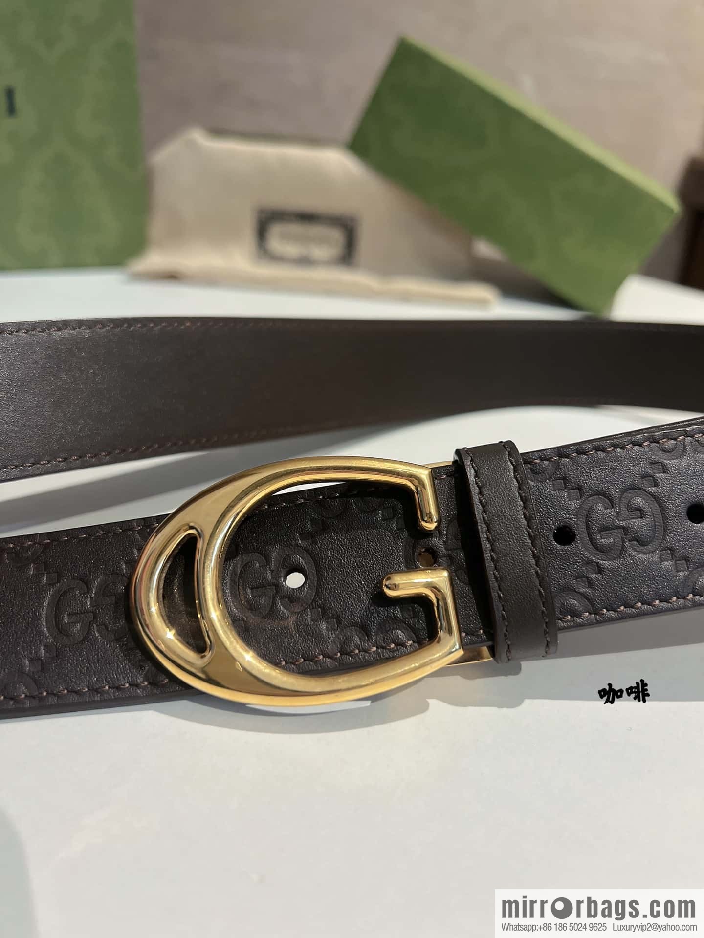 Gucci Gucci, first layer cowhide embossed texture G-shaped metal clip buckle men's 35mm belt