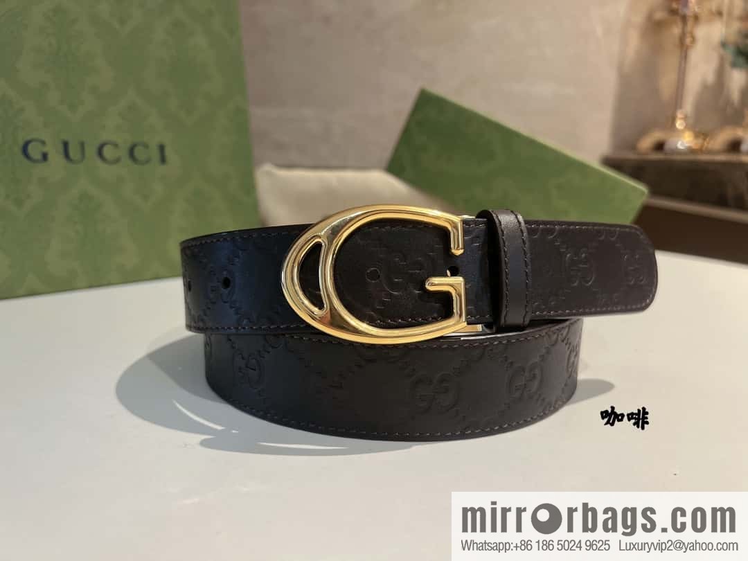 Gucci Gucci, first layer cowhide embossed texture G-shaped metal clip buckle men's 35mm belt