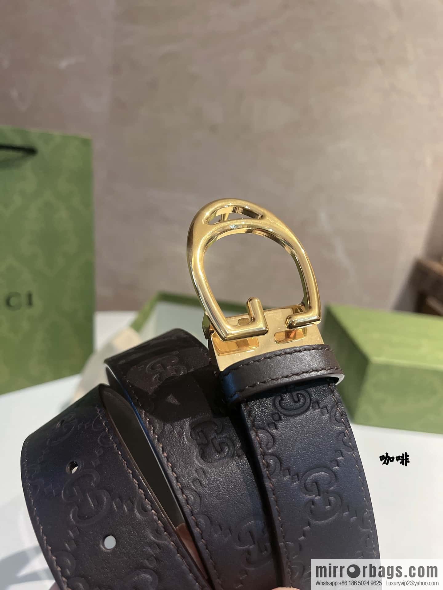 Gucci Gucci, first layer cowhide embossed texture G-shaped metal clip buckle men's 35mm belt