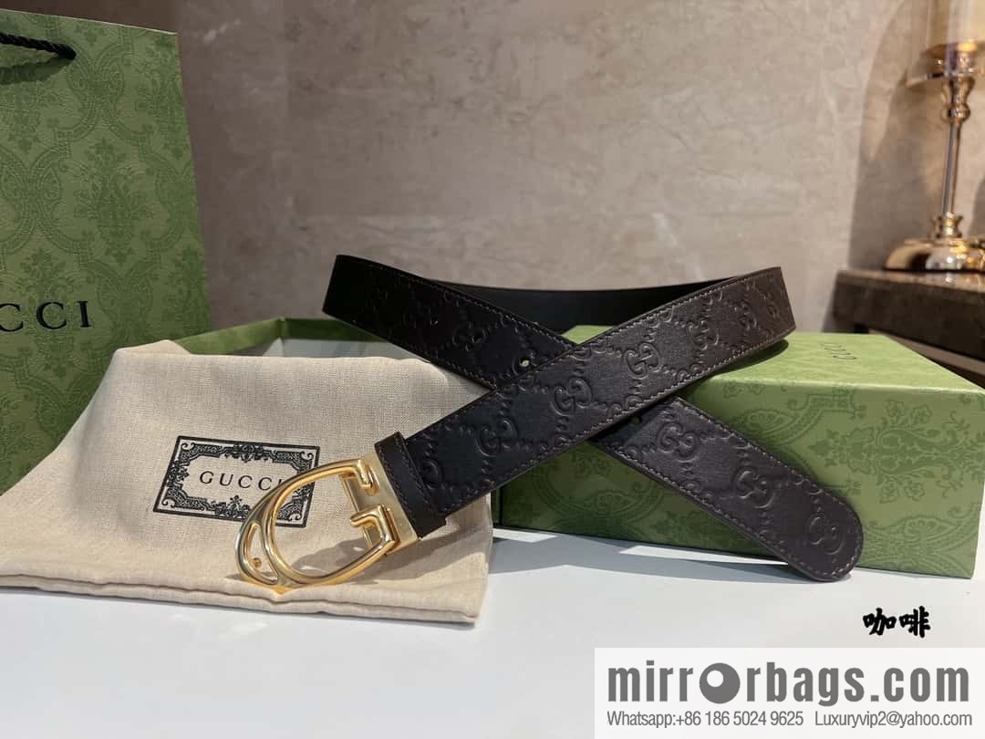 Gucci Gucci, first layer cowhide embossed texture G-shaped metal clip buckle men's 35mm belt