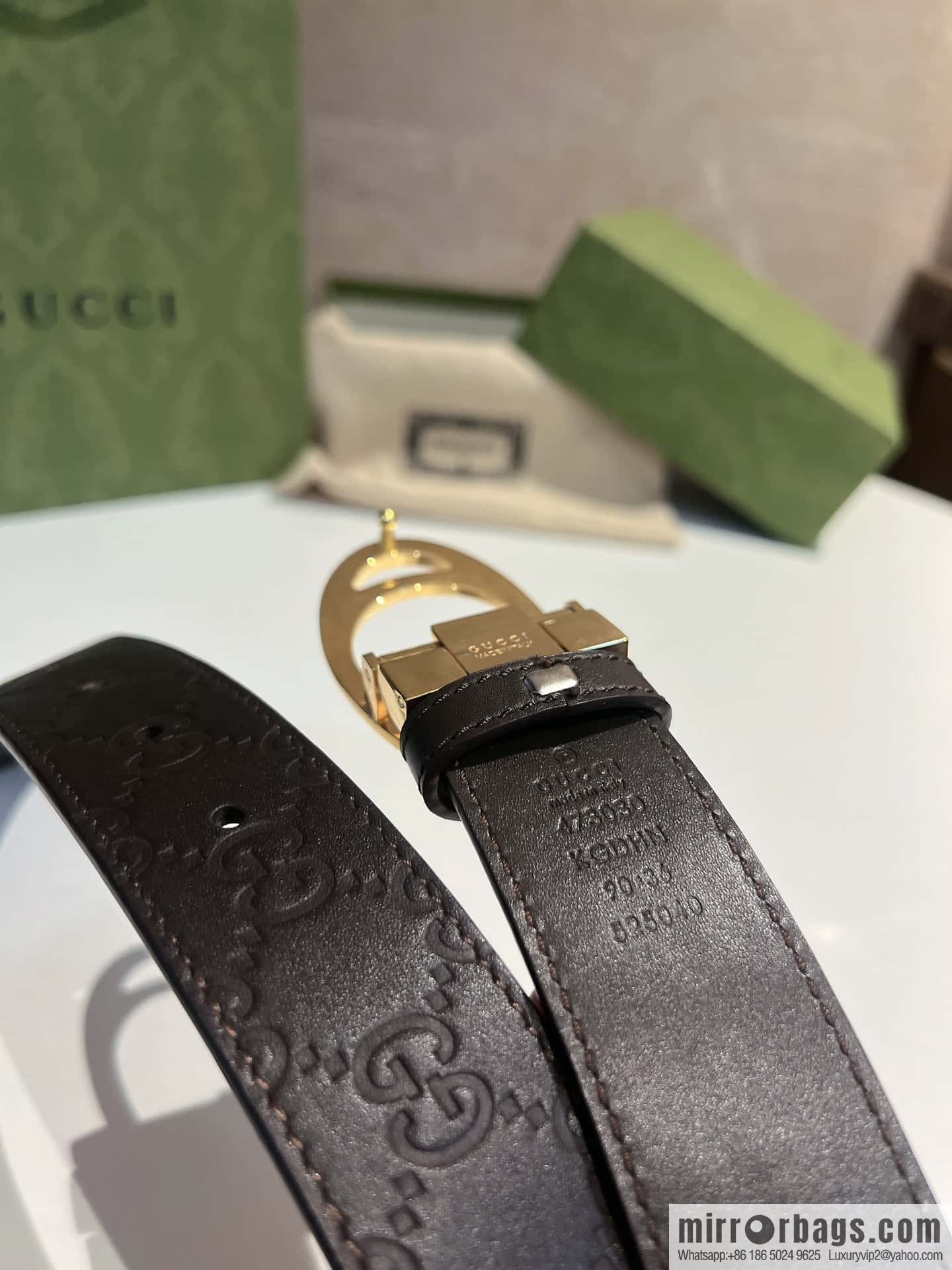 Gucci Gucci, first layer cowhide embossed texture G-shaped metal clip buckle men's 35mm belt