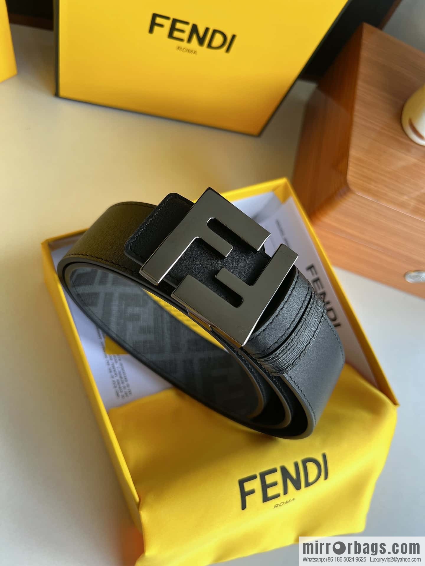 FENDI Fendi, double negative ion metal buckle printed fabric cowhide bottom lining 4.0cm width